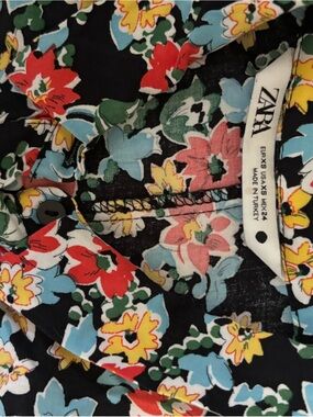 Zara Black Floral Maxi Dress with Red, Yellow, Blue, Pink and Green Print